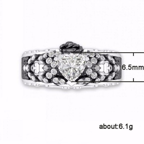 New Fashion  Heart 925 Silver  Sapphire Ring - Picture 4 of 5